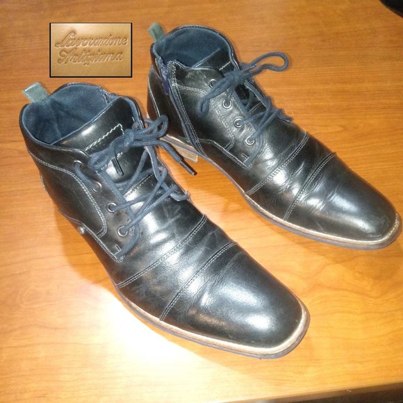 Vintage Lavorazione Artigiana Ankle Boots Black Cap toe side zipper Size 45/11.5